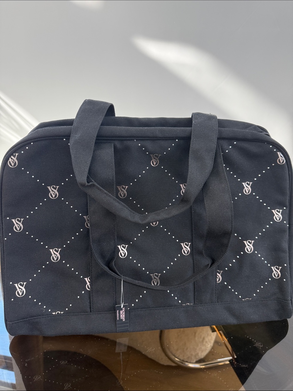 Victoria's Secret Black Quilted Logo Travel Tote